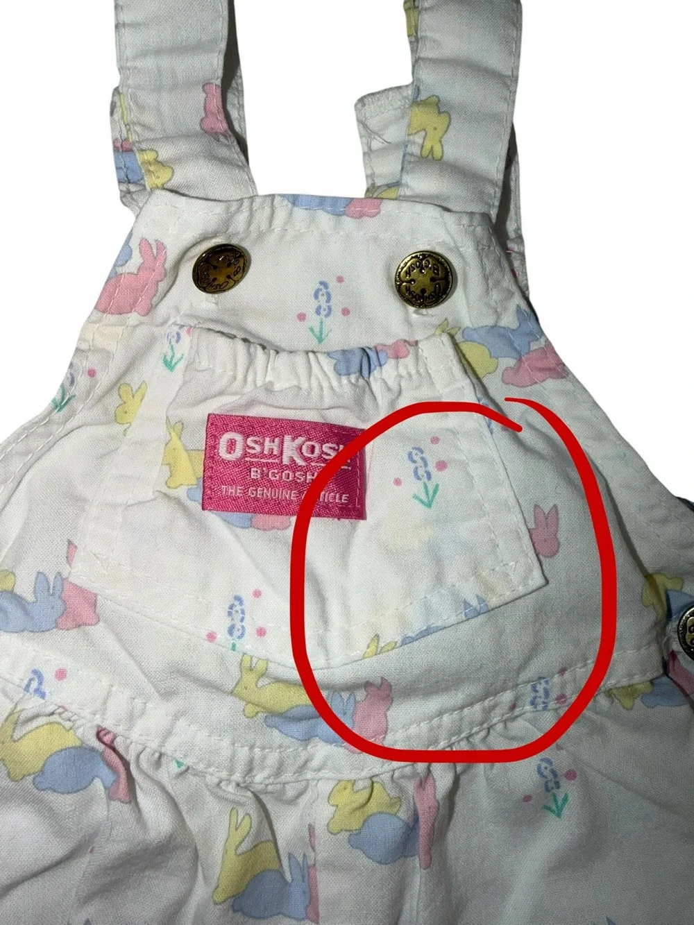 Vintage Rare OshKosh B’Gosh White Bunny Print Baby Shortalls Romper, Size 12m